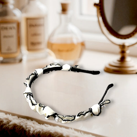 Black & White Ribbon Pearl Headband (2 Colours)