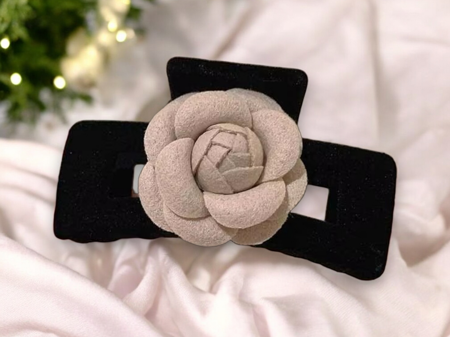 Velvet Flower Hair Claw – Elegant Beige Blossom Clip (2 Styles)