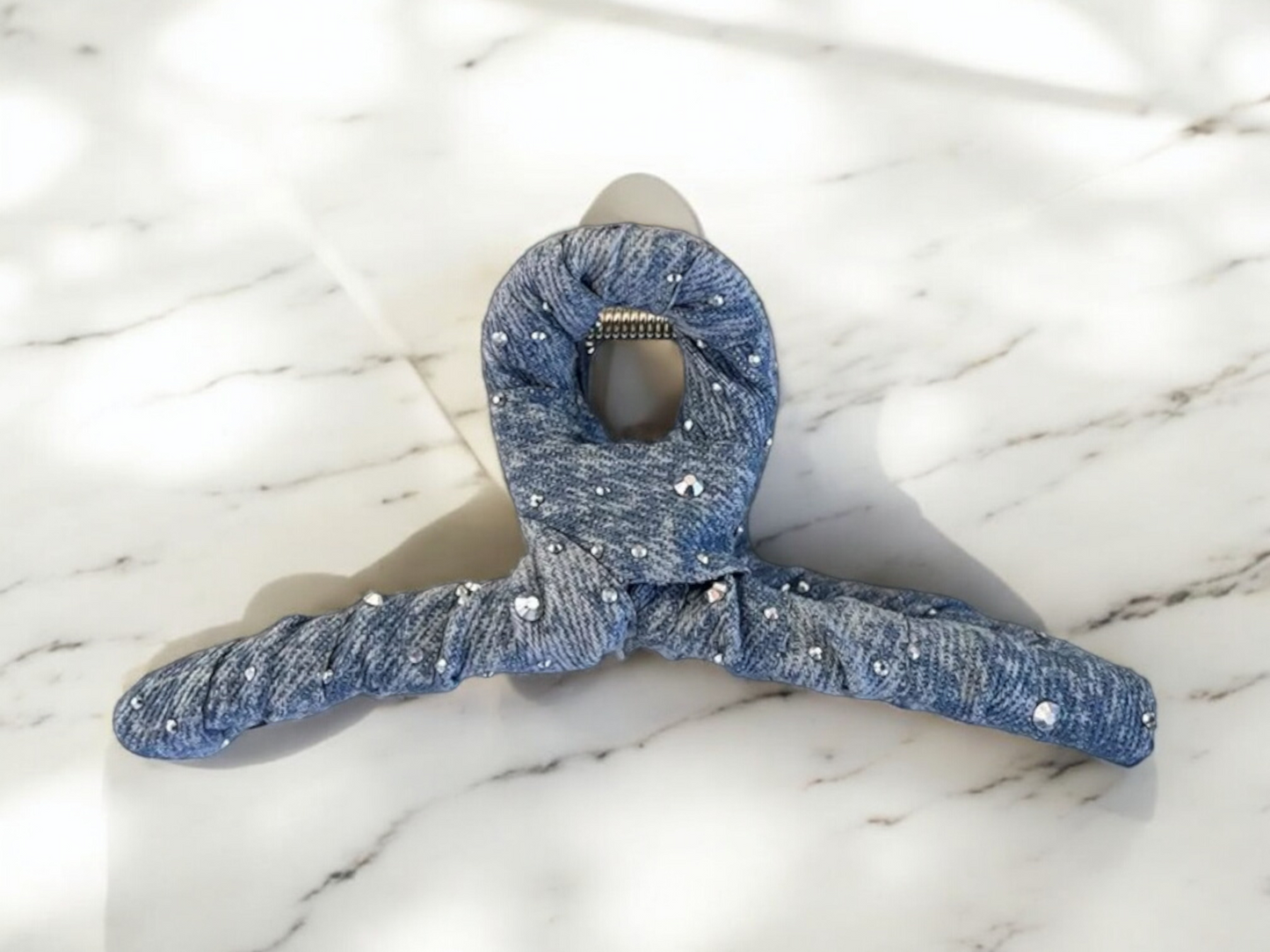 Denim Rhinestone Hair Claw – Bow Accent & Crystal Detailing (4 Styles)