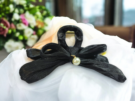 Luminous Pearl Bow Hair Claw – Elegant Shine Collection (2 Colours)