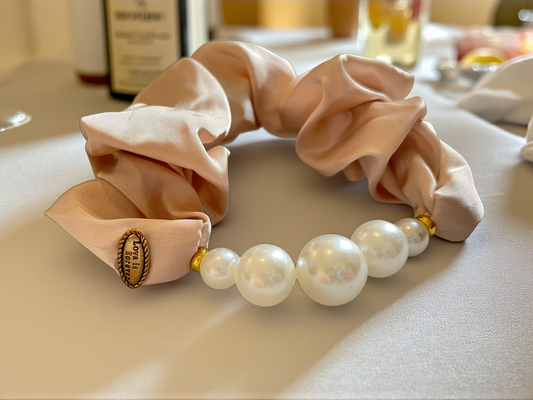 Elegant Pearl Satin Scrunchie – Timeless Grace Collection (3 Colours)