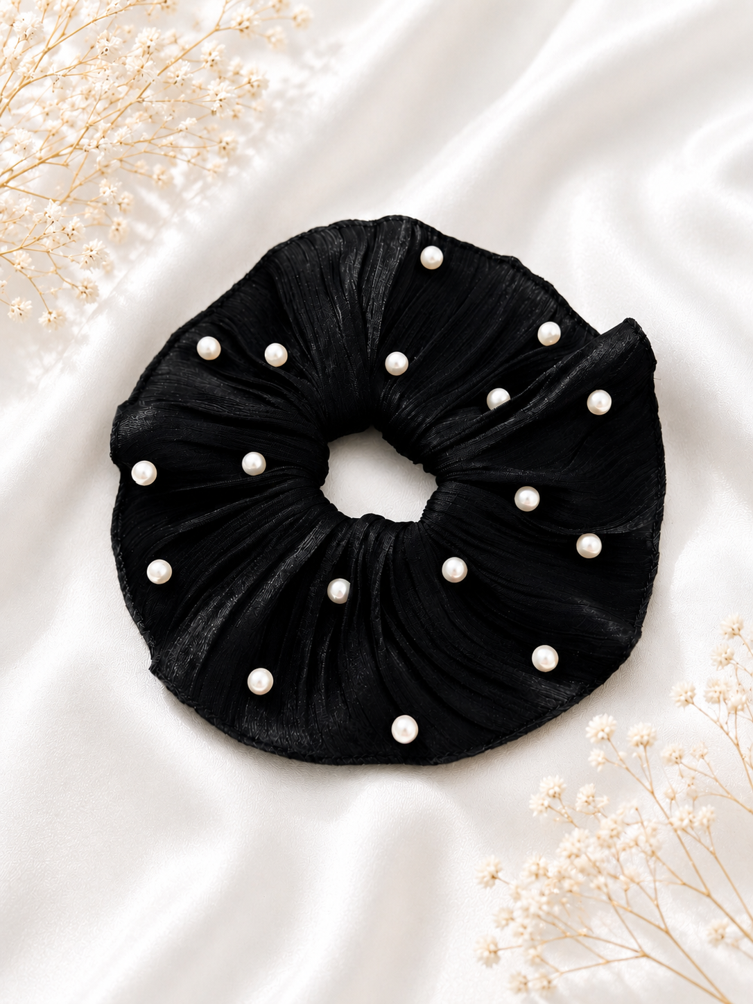 Pearl Veil Scrunchie – Soft Elegance Collection (2 Colours)