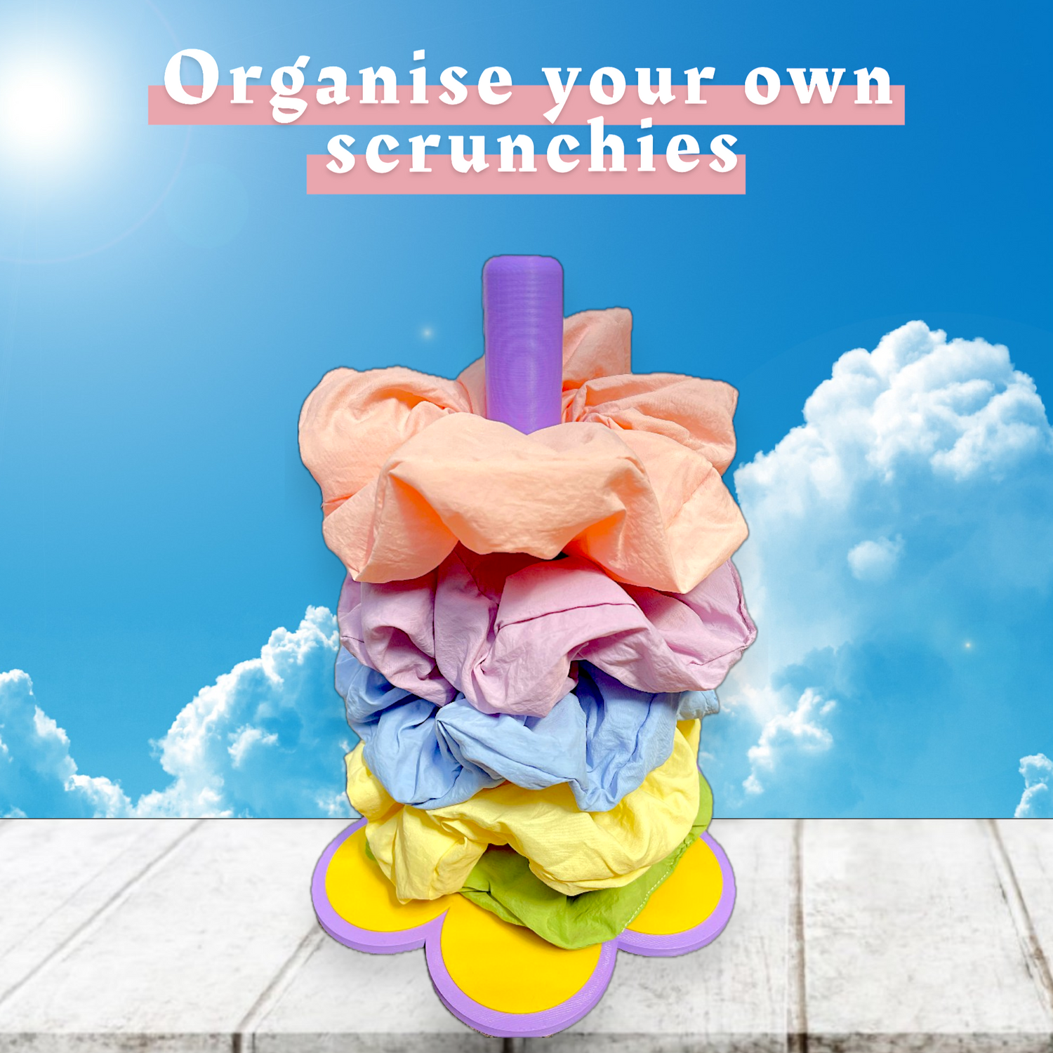 Keep your scrunchies, hair ties, and accessories beautifully organized with our stylish stands and holders.