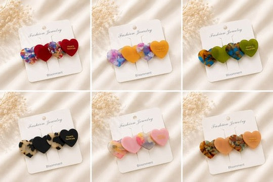 Sweet Muse Heart Hair Clip Set – Romantic Candy Collection (6 Colours)