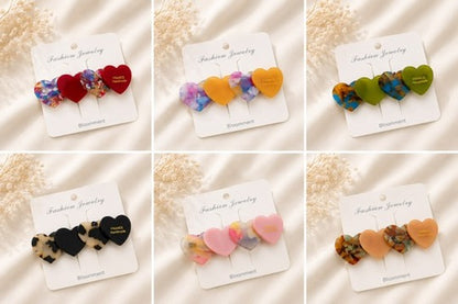 Sweet Muse Heart Hair Clip Set – Romantic Candy Collection (6 Colours)