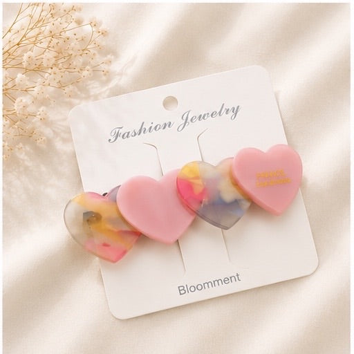 Sweet Muse Heart Hair Clip Set – Romantic Candy Collection (6 Colours)