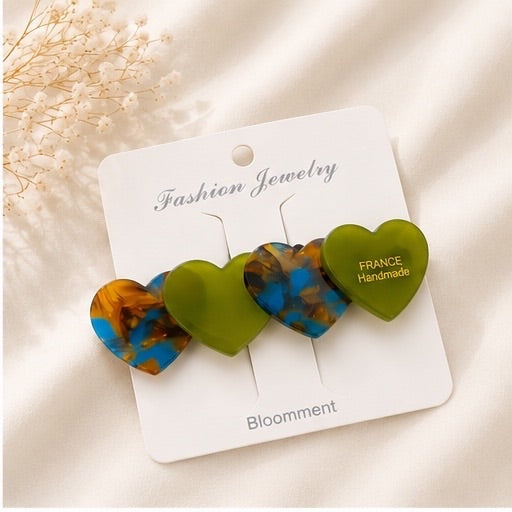 Sweet Muse Heart Hair Clip Set – Romantic Candy Collection (6 Colours)