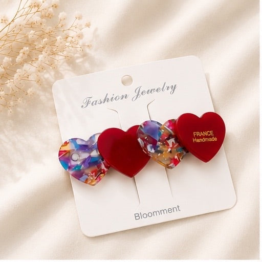 Sweet Muse Heart Hair Clip Set – Romantic Candy Collection (6 Colours)