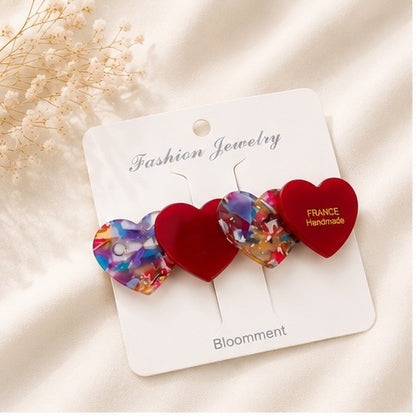 Sweet Muse Heart Hair Clip Set – Romantic Candy Collection (6 Colours)