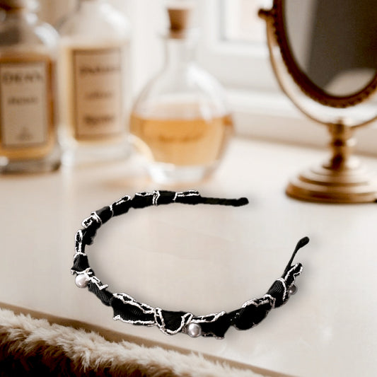 Black & White Ribbon Pearl Headband (2 Colours)