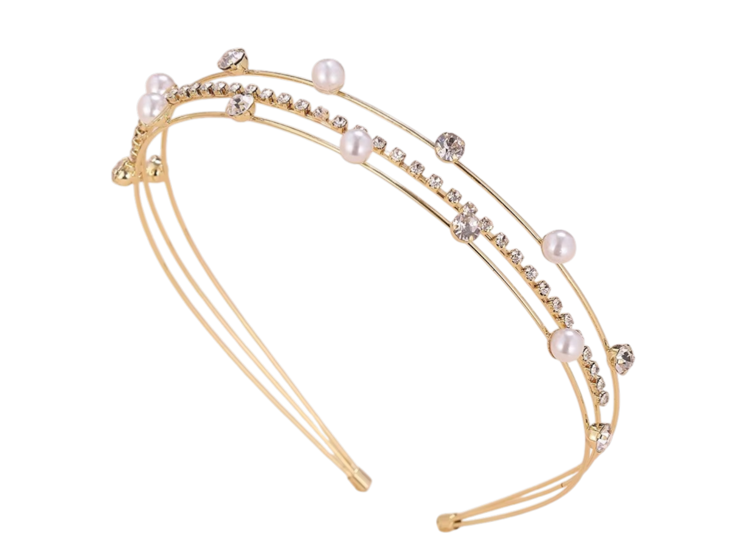 Pearl Crystal Double Layer Headbands – Silver & Rose Gold
