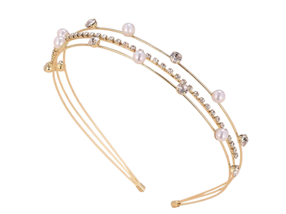 Pearl Crystal Double Layer Headbands – Silver & Rose Gold