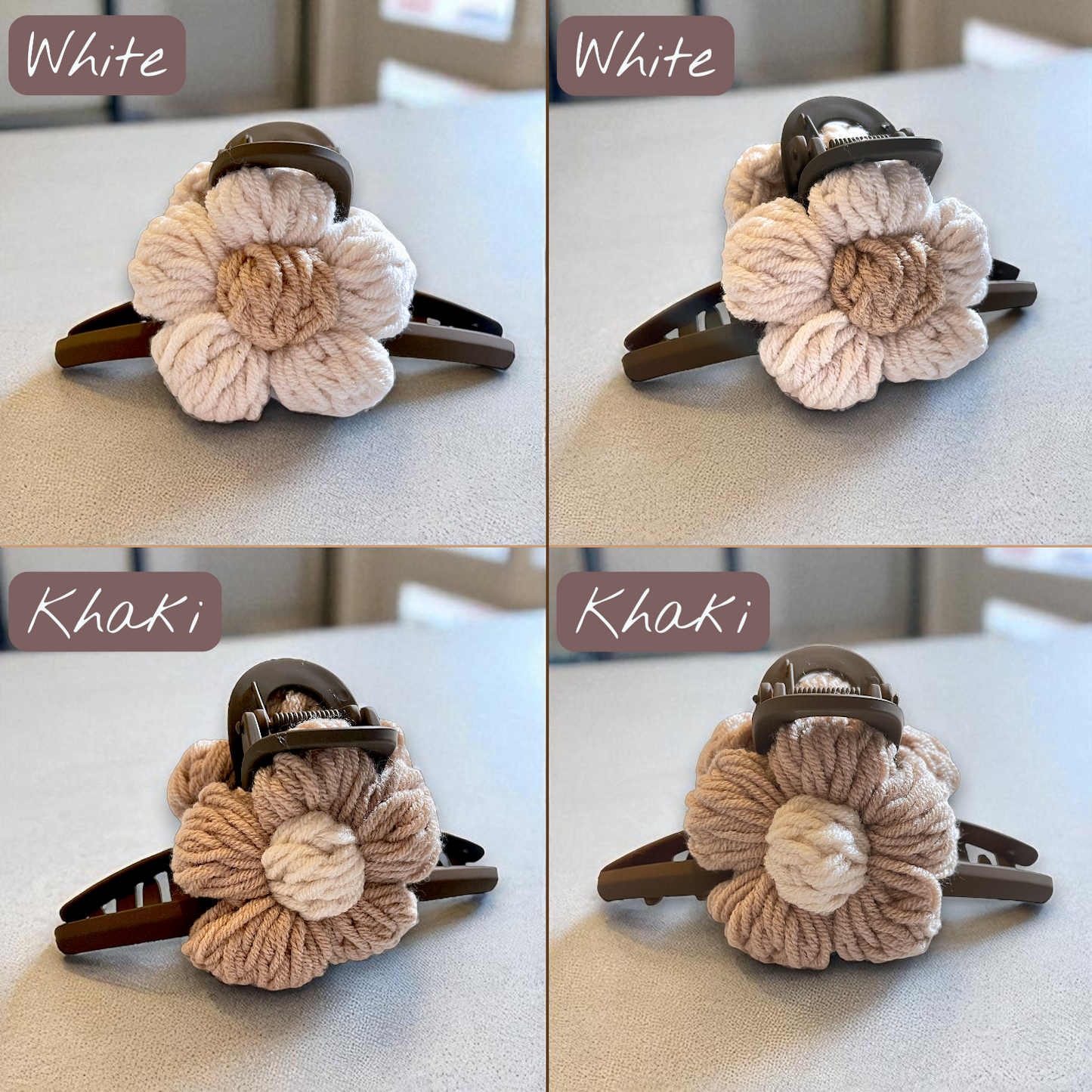 Knitted Daisy Hair Claw – Cozy Bloom Collection (2 Colours)