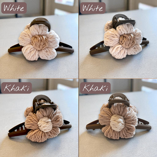 Knitted Daisy Hair Claw – Cozy Bloom Collection (2 Colours)