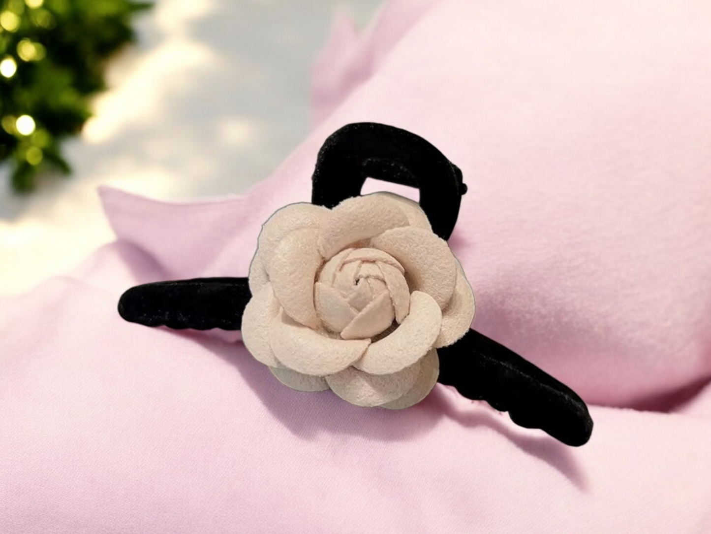 Velvet Flower Hair Claw – Elegant Beige Blossom Clip (2 Styles)