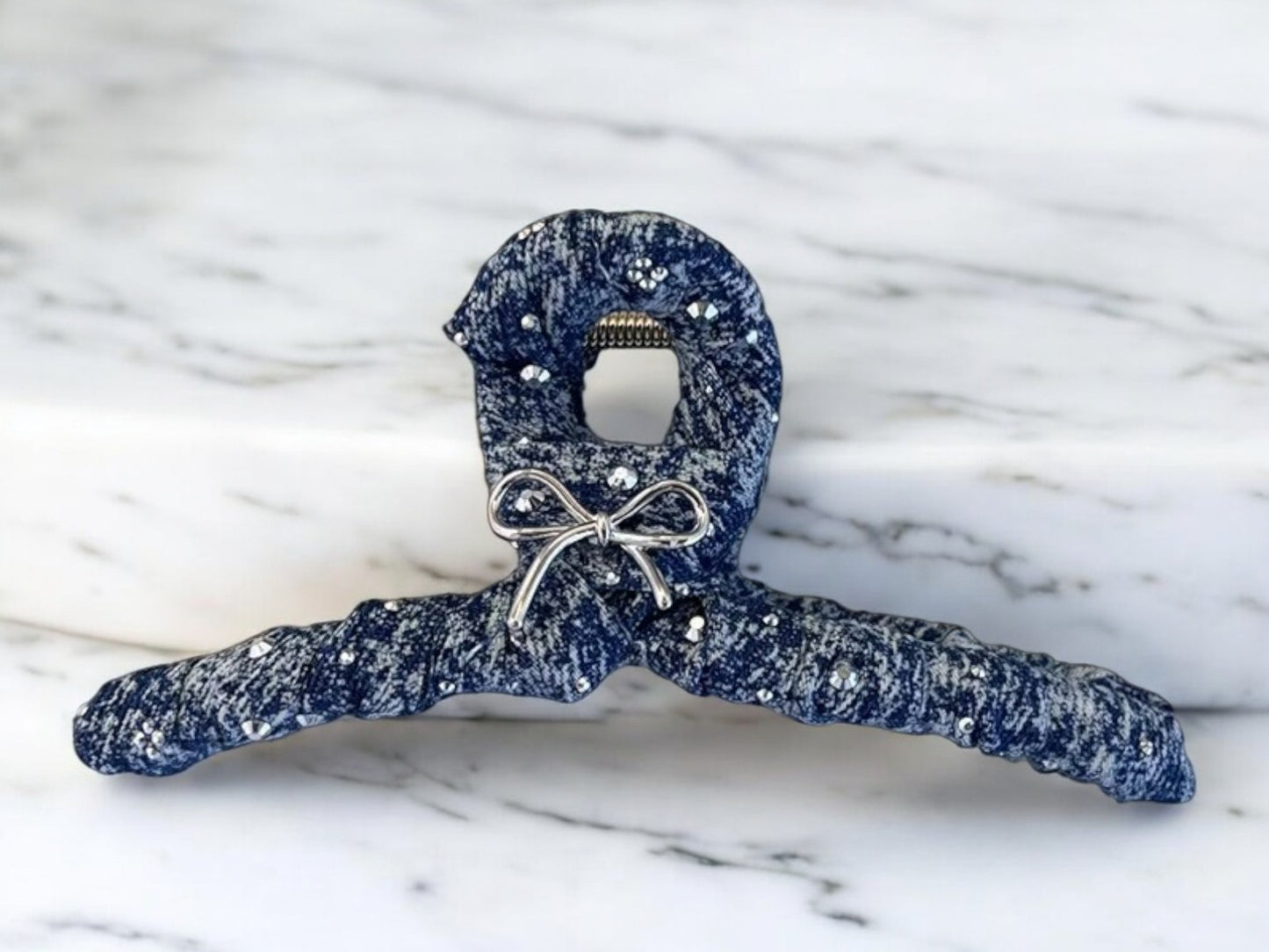 Denim Rhinestone Hair Claw – Bow Accent & Crystal Detailing (4 Styles)