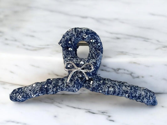Denim Rhinestone Hair Claw – Bow Accent & Crystal Detailing (4 Styles)