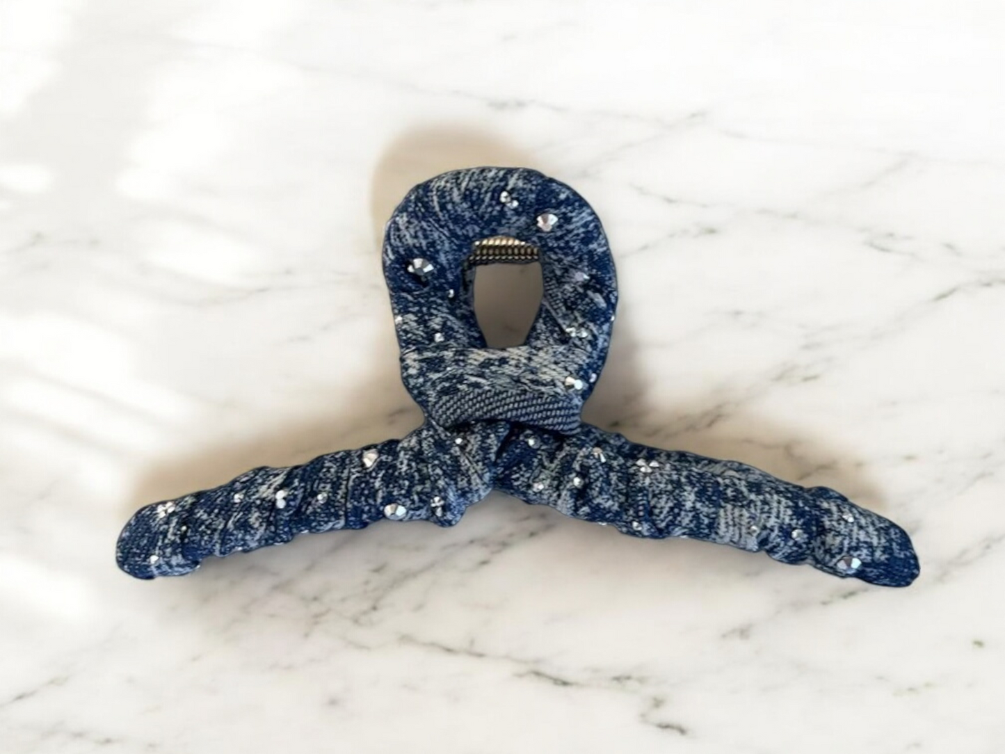 Denim Rhinestone Hair Claw – Bow Accent & Crystal Detailing (4 Styles)