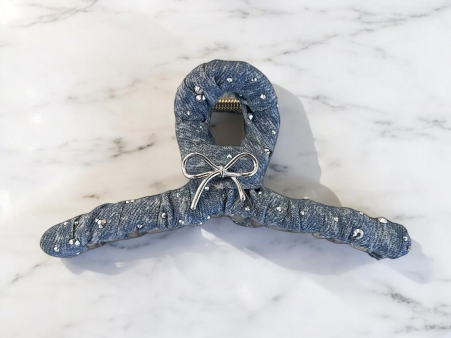 Denim Rhinestone Hair Claw – Bow Accent & Crystal Detailing (4 Styles)