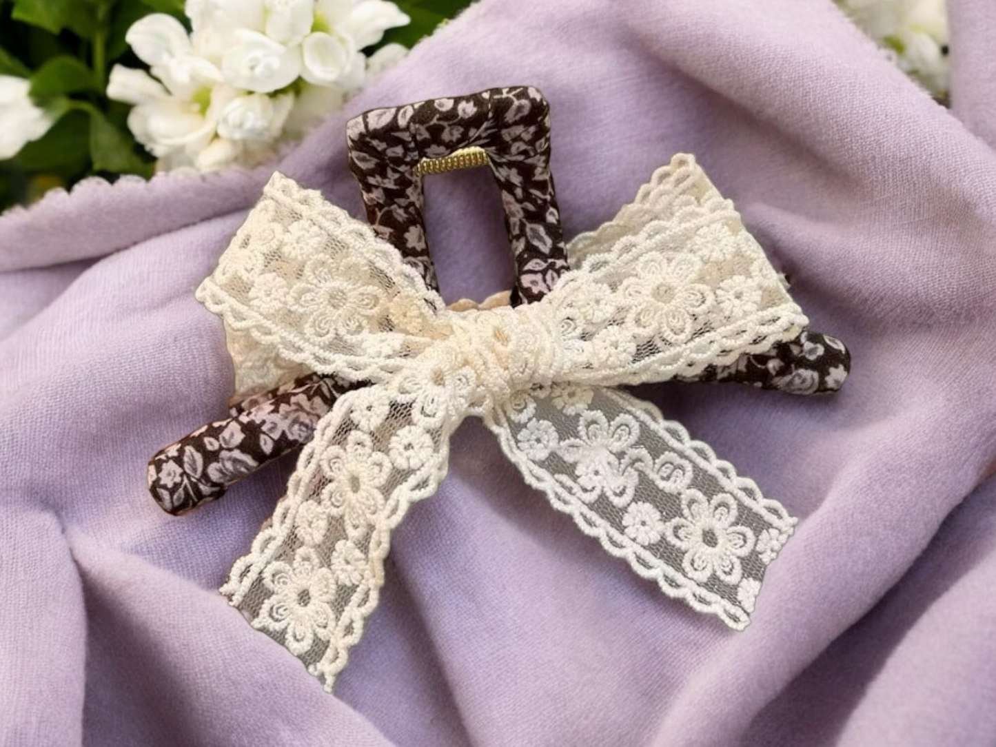 Lace Floral Bow Hair Claw – Vintage Romance Collection (2 Styles)