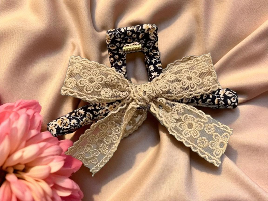 Lace Floral Bow Hair Claw – Vintage Romance Collection (2 Styles)