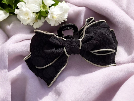 Contrast Satin Bow Hair Claw – Elegant Duo Collection (2 Colours)