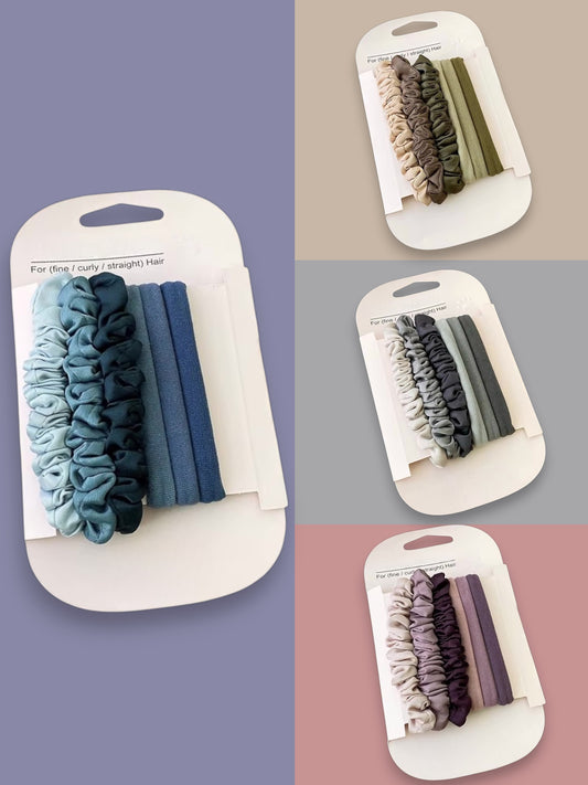 Soft Touch Hair Tie – 6pcs Neutral Colours Set (4 Styles)