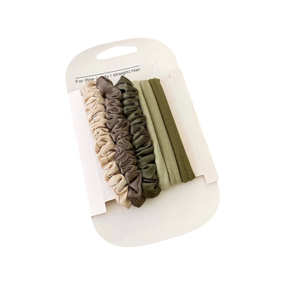 Soft Touch Hair Tie – 6pcs Neutral Colours Set (4 Styles)