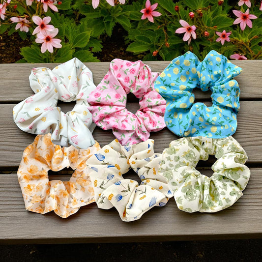 Floral Chiffon Scrunchie – 6 Bloom-Inspired Prints (6 Colours)
