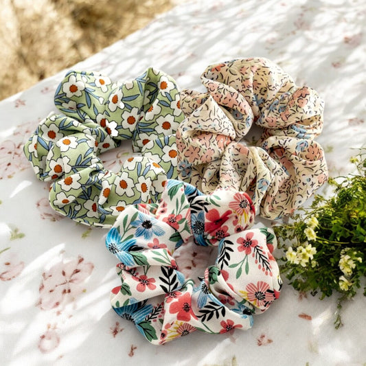 Playful Bloom Scrunchies (3 Artistic Floral Prints)