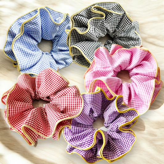 Ruffle Gingham Scrunchies  (5 Retro Colours)