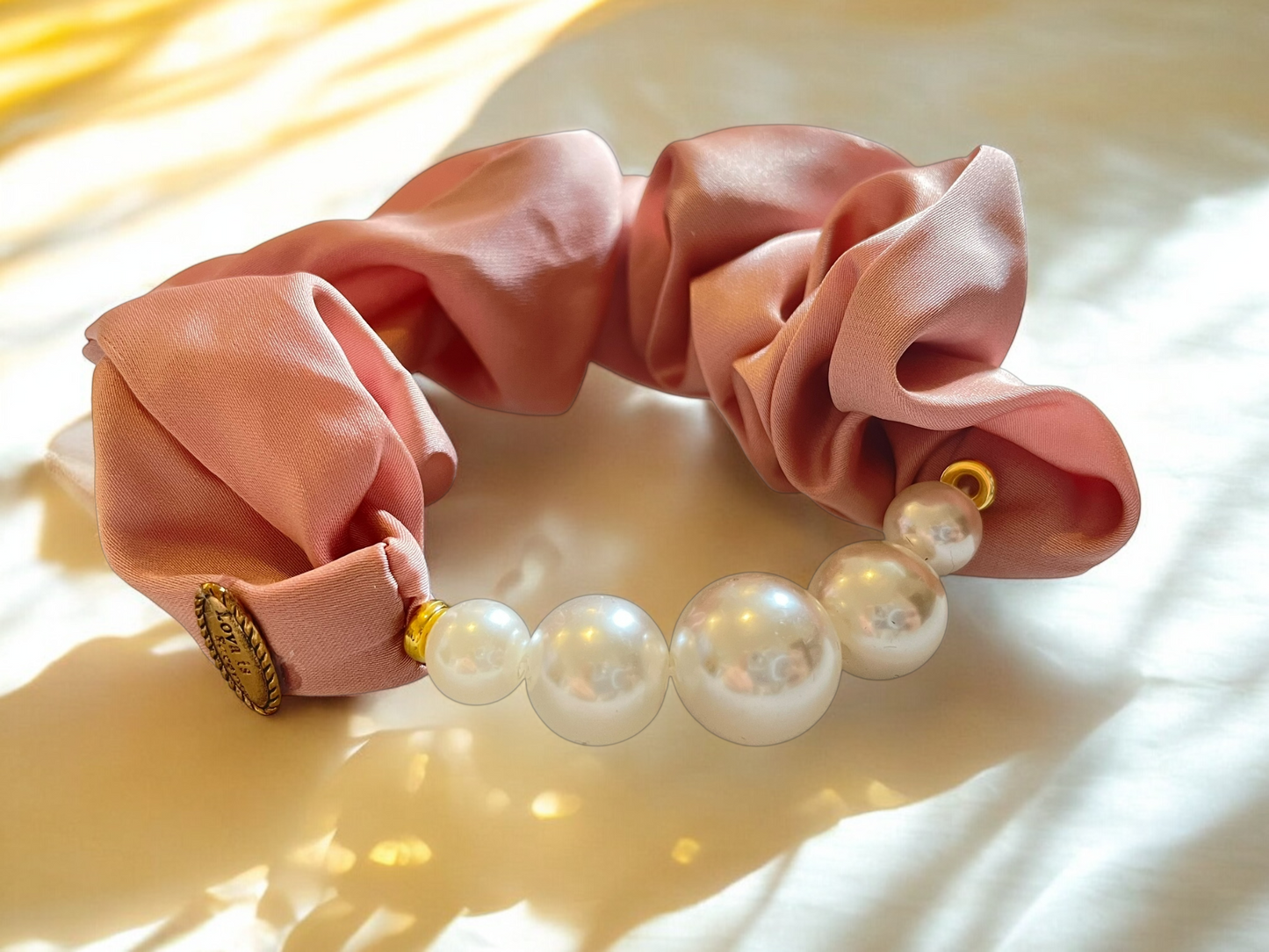 Elegant Pearl Satin Scrunchie – Timeless Grace Collection (3 Colours)