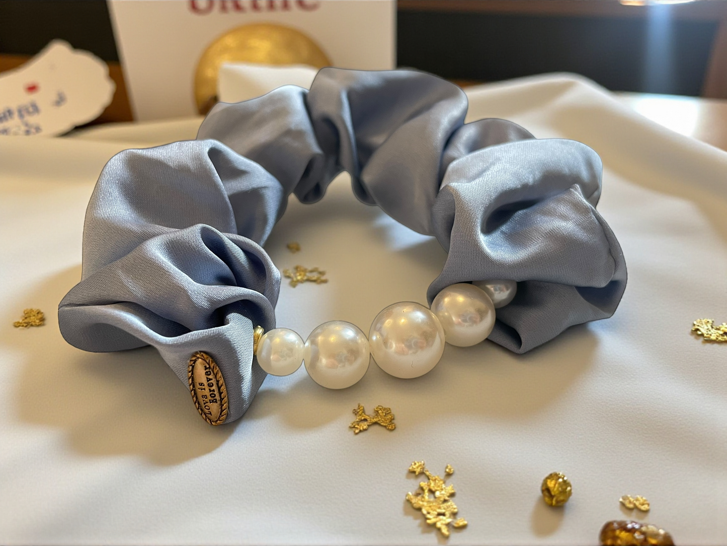 Elegant Pearl Satin Scrunchie – Timeless Grace Collection (3 Colours)