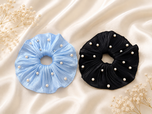 Pearl Veil Scrunchie – Soft Elegance Collection (2 Colours)