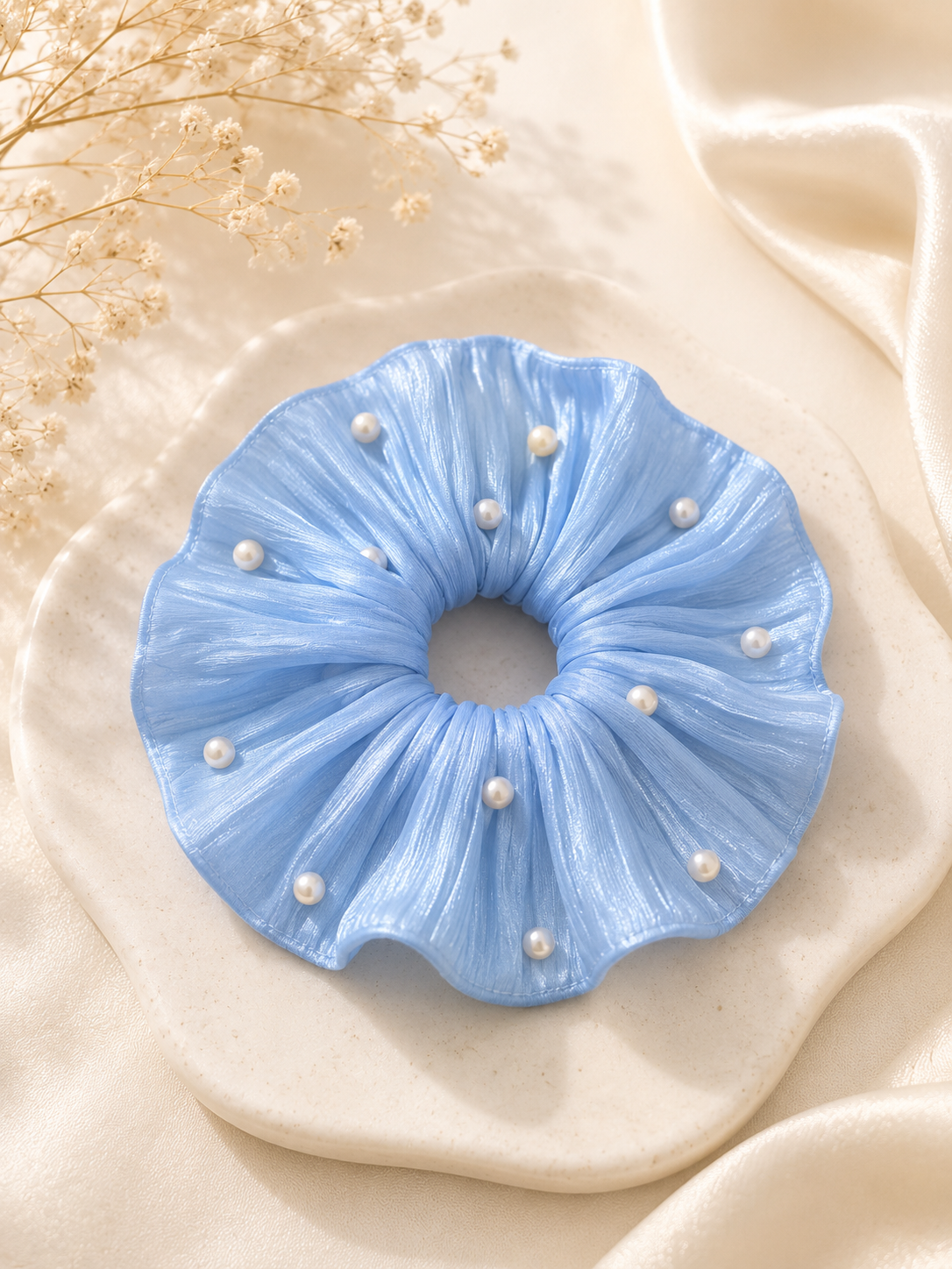 Pearl Veil Scrunchie – Soft Elegance Collection (2 Colours)