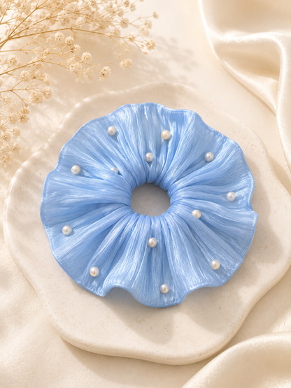 Pearl Veil Scrunchie – Soft Elegance Collection (2 Colours)